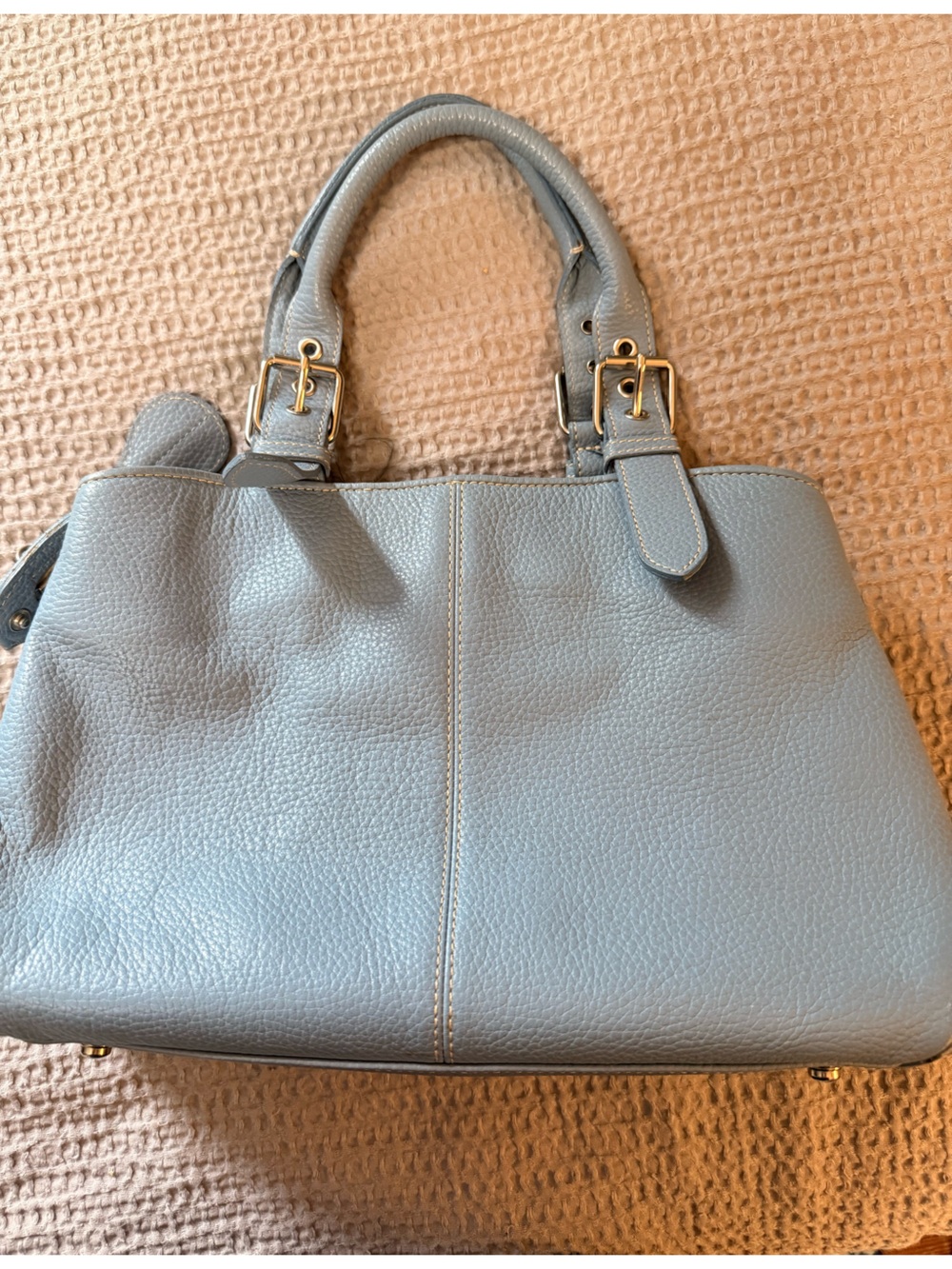 Vintage Dooney & Bourke Powder Blue Pebble All Weather Leather (AWL) 2 Satchel - Picture 2 of 11